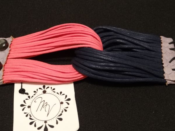 Pulseira cordão rosa e marinho