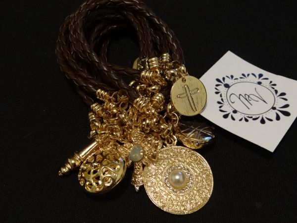 Jogo de 10 pulseiras courinho marron